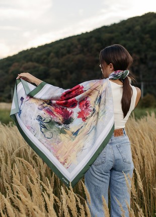 Scarf "Poppies" Size 70*70 cm silk shawl from Ukraine
