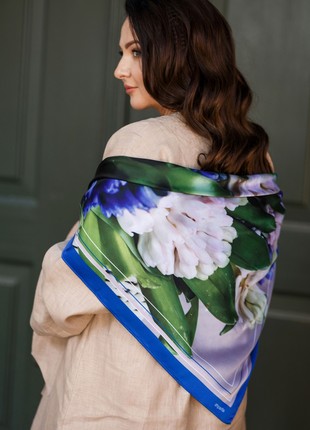 Scarf "Spring Flowers Hyacinths" Size 57*57 cm floral silk shawl from Ukraine