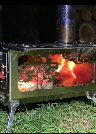 Stove with side glass! Stove for a tent, tourist. Mini portable stove for camping.3 photo