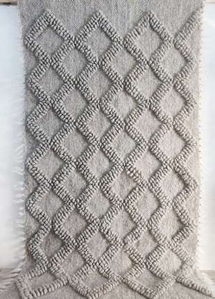Handwoven undyed Wool rug (carpet) with rhombus