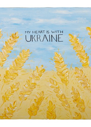 Scarf "My Heart Is With Ukraine" Size 85*85 cm silk shawl from Ukraine