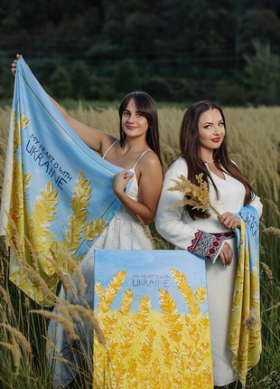 Scarf "My Heart Is With Ukraine" Size 70*70 cm silk shawl from Ukraine