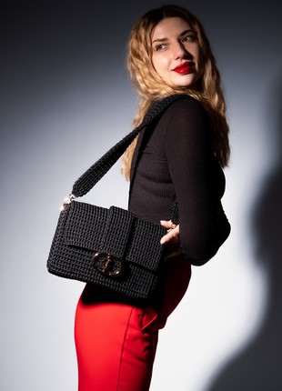 Woman's crossbody bag, black crochet shoulder bag, handmade summer bag