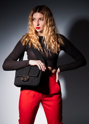 Woman's crossbody bag, black crochet shoulder bag, handmade summer bag2 photo