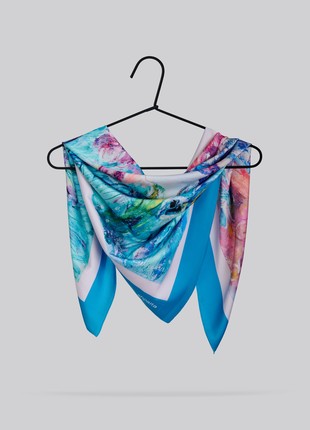 Scarf "Girl with Irises" Size 57*57 cm silk shawl from Ukraine