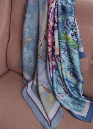 Scarf "Girl with Irises" Size 70*70 cm silk shawl from Ukraine7 photo