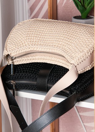 Woman's cream shoulder bag Loran with leather handle5 photo