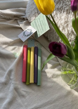 Easter Set of 5 x 100% pure beeswax long-candles 20 cm x 1,5 cm