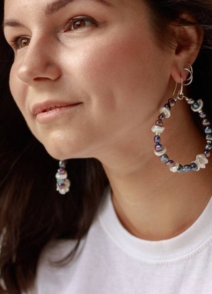 Sterling silver hoop earrings with pearl mix