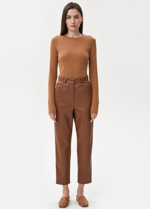 Brown cropped pants made of eco-leather1 photo