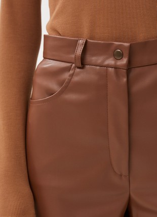 Brown cropped pants made of eco-leather3 photo