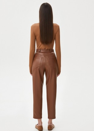Brown cropped pants made of eco-leather4 photo