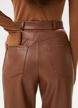 Brown cropped pants made of eco-leather5 photo