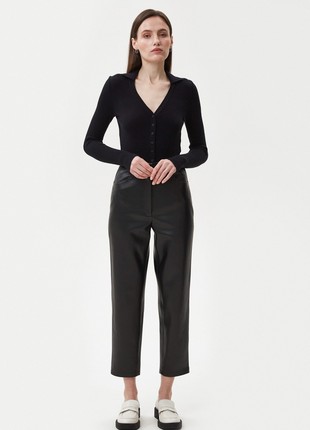 Black cropped pants made of eco-leather2 photo