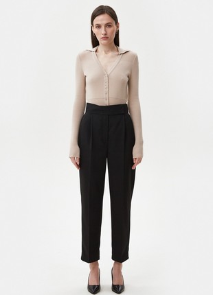 Black cropped pants made of suit fabric with visco1 photo
