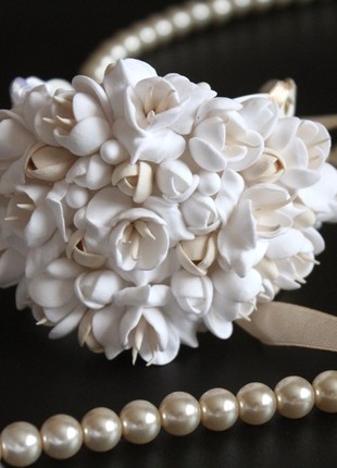 Floral wedding bracelet for a bride or bridesmaids , Ivory bride jewelry3 photo