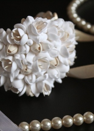 Floral wedding bracelet for a bride or bridesmaids , Ivory bride jewelry2 photo