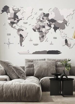 3D Wooden World Map Concrete