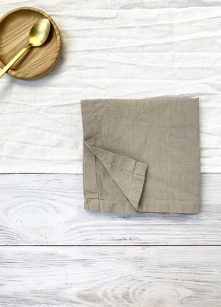 Set of 2 Sand Beige Linen Cloth Napkins for Weddings and Dinners - 10'' x 10'' (25 x 25 cm)3 photo