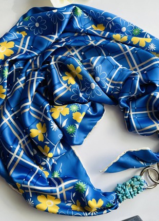 Silk scarf My Scarf "From Ukraine with love" luxurious print. Decorated with natural t agat  stone7 photo