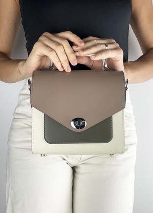 Small crossbody bag, Beige leather purse, Top handle leather handbag for woman, Lamponi Chest One