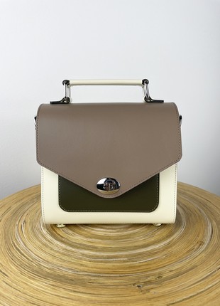 Small crossbody bag, Beige leather purse, Top handle leather handbag for woman, Lamponi Chest One5 photo