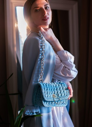 Crochet sky blue handbag for women3 photo