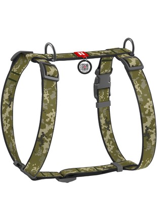 WAUDOG Nylon dog H-harness with QR pet tag, "Military" design, plastic fastex, size L