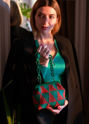 Crochet clutch with leather clasp4 photo