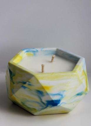 Soy candle marble blue and yellow