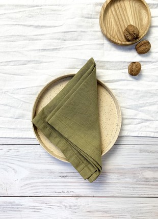 Set of 2 Moss Olive green Cloth Napkins for Weddings and Dinners - 10'' x 10'' (25 x 25 cm)2 photo