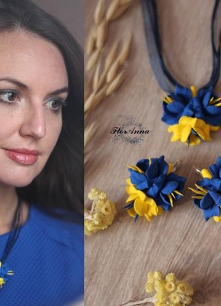Blue-yellow set of jewelry in the Ukrainian style2 photo