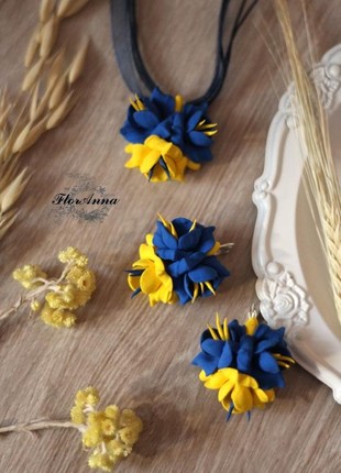 Blue-yellow set of jewelry in the Ukrainian style1 photo