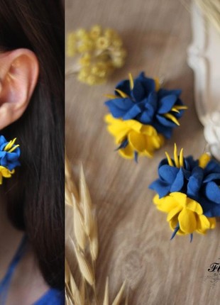 Blue-yellow set of jewelry in the Ukrainian style5 photo