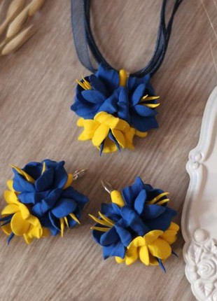 Blue-yellow set of jewelry in the Ukrainian style6 photo