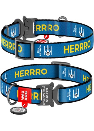 Dog nylon collar WAUDOG Nylon, design “Patron”,  metal fastex, L, 25 mm W, 33-49 cm L