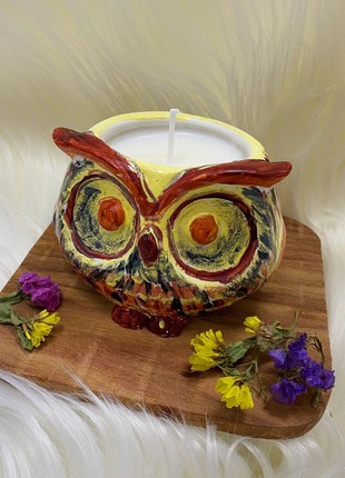 Soy candle in a planter - Wise owl2 photo