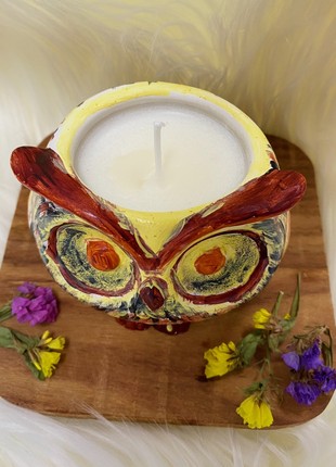 Soy candle in a planter - Wise owl3 photo