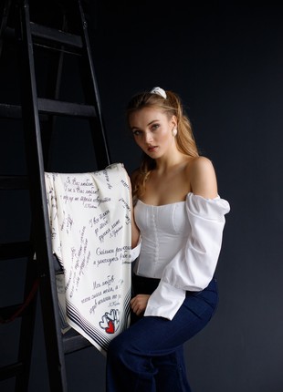 Romantic scarf shawl made of artificial silk with a Ukrainian poem about love by Lina Kostenko 27,6 inches4 photo