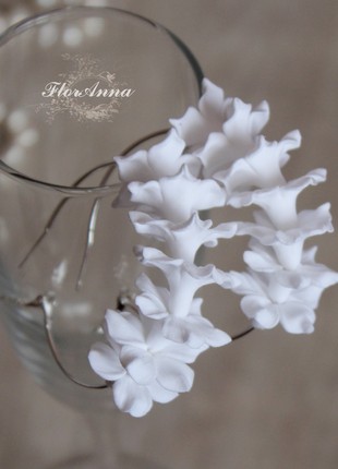 White floral earrings hoops, Bridal earrings,3 photo