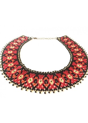 Beaded black and red with gold necklace Sylyanka