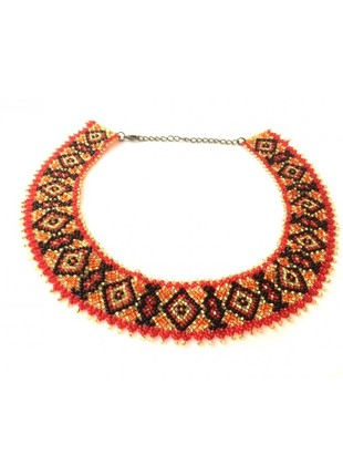 Beaded necklace sylyanka red and black with gold