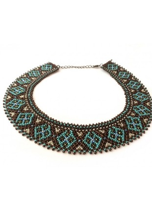 Beaded turquoise necklace Sylyanka dark1 photo