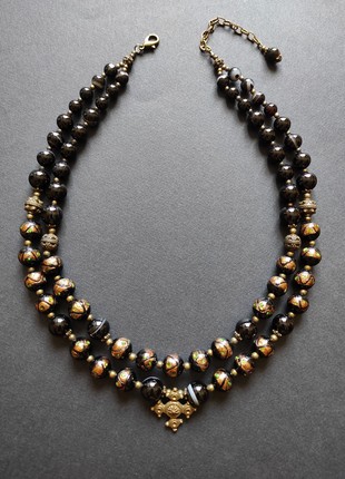 Necklace - zgarda  "Velvet zgarda"  from glass and agate