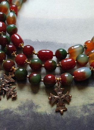 Necklace zgarda "Grapes" from agate "Peacock" and carnelian2 photo