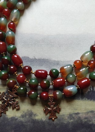 Necklace zgarda "Grapes" from agate "Peacock" and carnelian4 photo