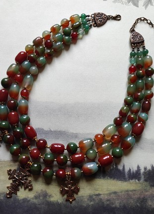 Necklace zgarda "Grapes" from agate "Peacock" and carnelian3 photo