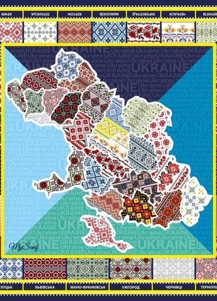 Designer  scarf "", Ukrainian  map ,, ,  from the designer Art Sana