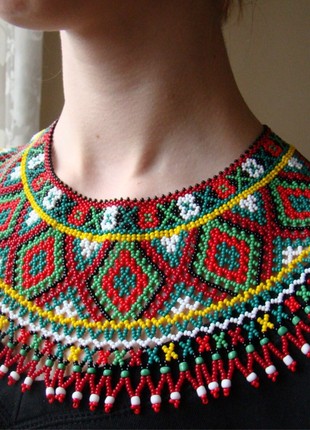 Ukrainian seed bead necklace Beaded collar Czech seed bead Vyshyvanka necklace