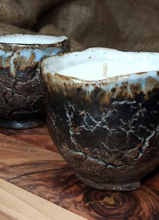 Set of 2 candles "Sea Mist" from the "Fire ceramics" handmade ceramic jar series